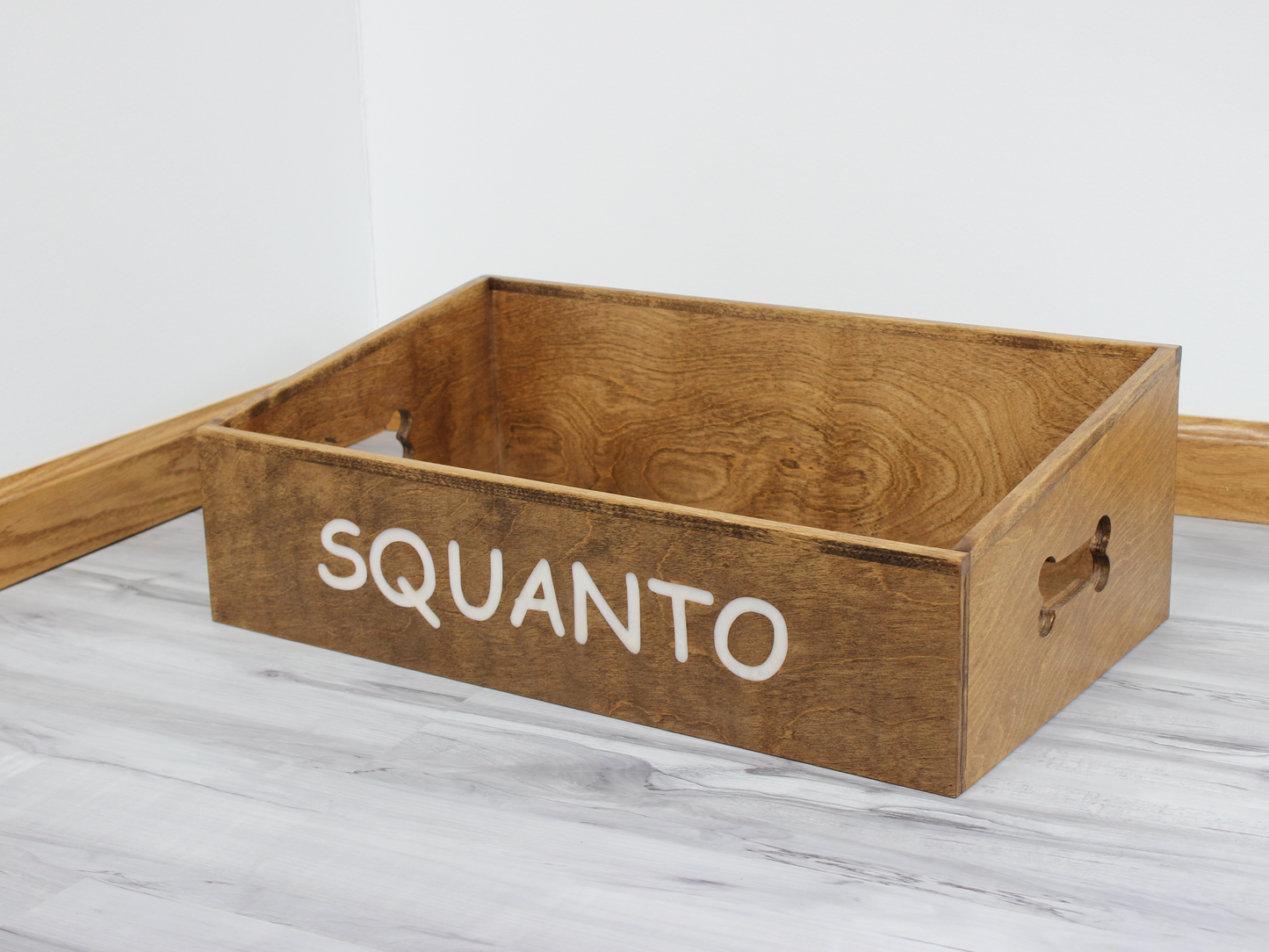 Large Custom Wood Dog Toy Box | Engraved Bin for small breeds