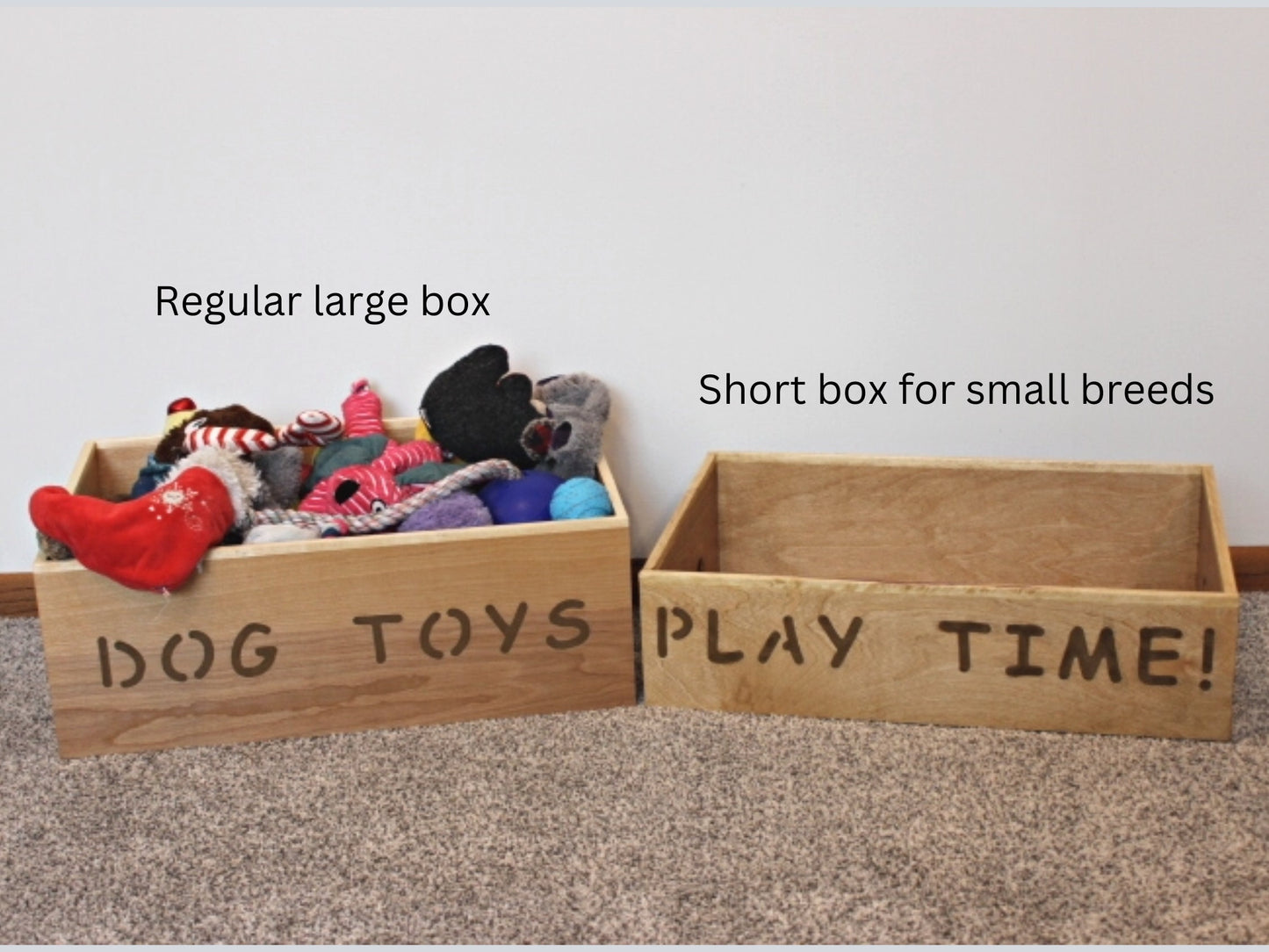 Large Custom Wood Dog Toy Box | Engraved Bin for small breeds