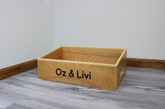 Large Custom Wood Dog Toy Box | Engraved Bin for small breeds